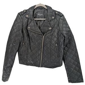 Aeropostale Faux Leather Moto Jacket Large Black Full Zipper Quilted Biker Coat